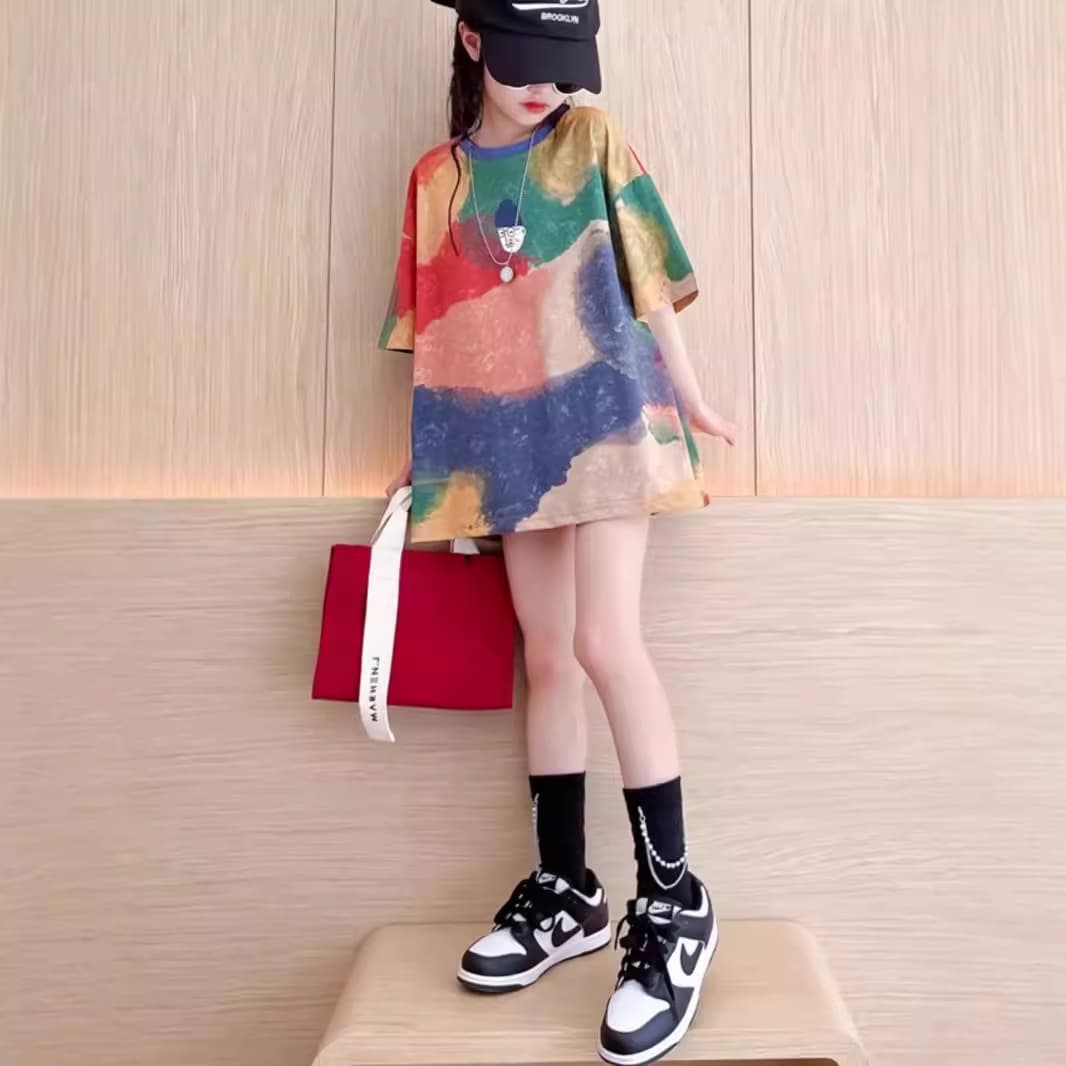 Girls Short Sleeve T-Shirt 2024 New Style Children's Clothing Loose Half Sleeve Summer Wear Kids 6 Round Neck Moisture Wicking
