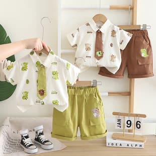 Boy Summer Set 2026 New Style Kids Cool Handsome Clothes Baby Summer Thin Short Sleeve T-Shirt Two-Piece