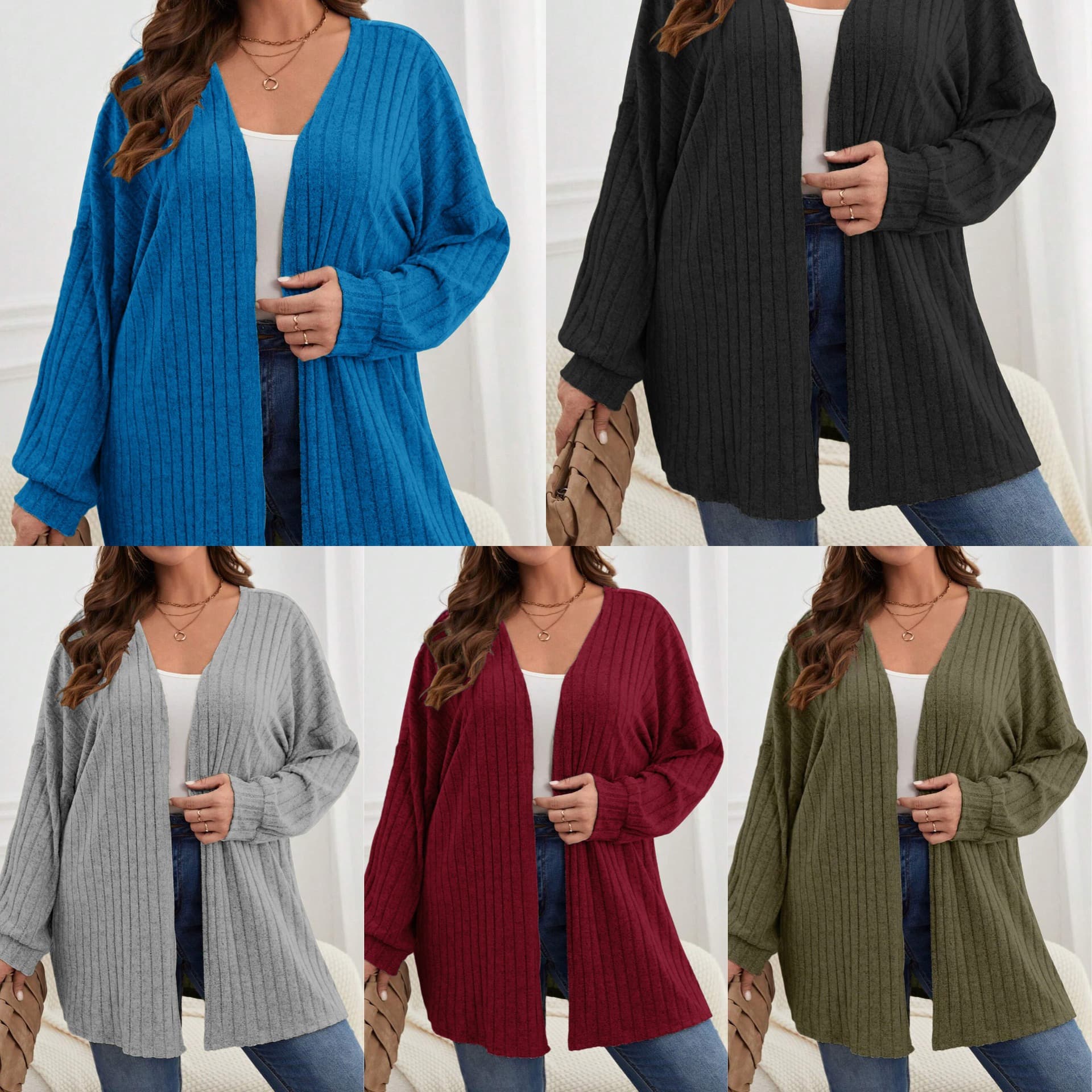 2025 Amazon Cross-Border Hot Selling Autumn/Winter Brushed Solid Color Long-Sleeved Loose Mid-Length Knit Plus Size Women's Outerwear