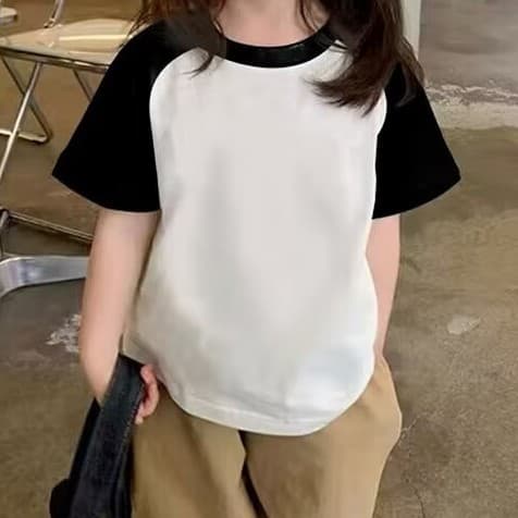 Zhongda Kids' Niche T-Shirt Spring Style for Boys and Girls Japanese Style Raglan Sleeve Casual T-Shirt Round Neck Pullover Undershirt