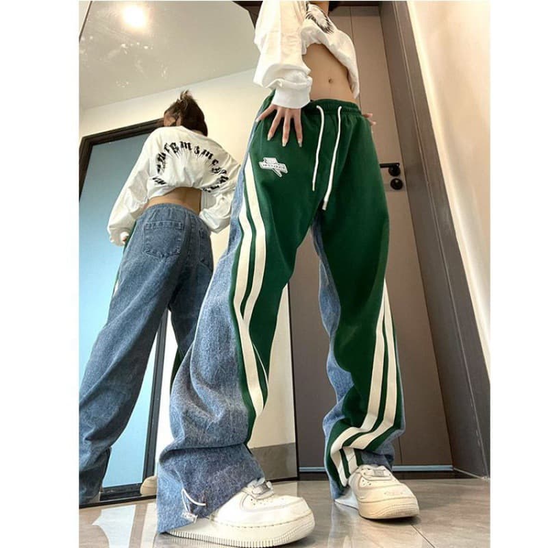 plus Size High Street American Jeans Women Casual Pants Spring Autumn 2024 Street Dance Straight Leg Long Cotton Blend