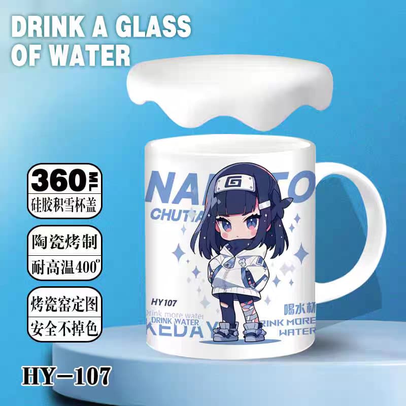 Naruto Hinata Mug with Lid Ceramic Cup Anime Cartoon Creative Gift Coffee Cup