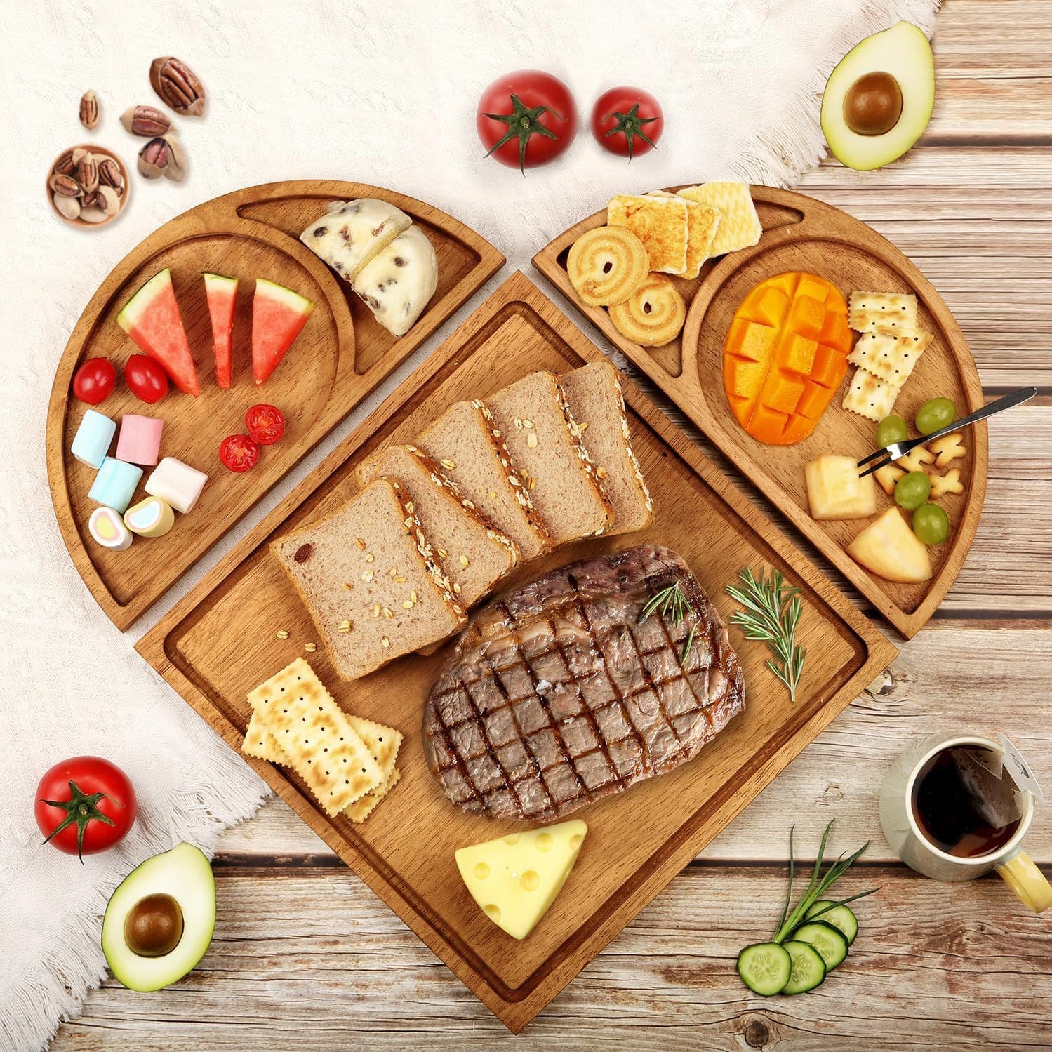 Creative heart-shaped dining tray bread snack fruit dessert plate wooden dinner plate gift unique charcuterie board