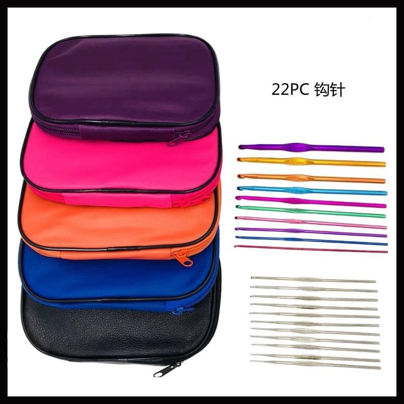 Colorful Aluminum Hook Knitting Tools Set Metal Steel Needles 22 Pieces Stainless Steel Aluminum Alloy Hook Needle Bag Set