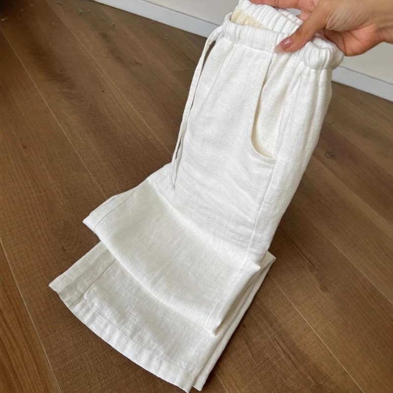 Highly recommended, makes legs look incredibly long! Washed white ramie pants, soft and refreshing linen casual wide-leg pants for women