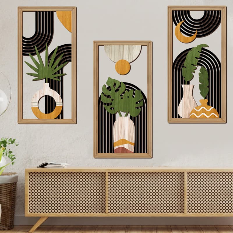 Cross-border Amazon Hollow Wooden Wall Hanging Decoration Rustic Style Bedroom Living Room Wall Art