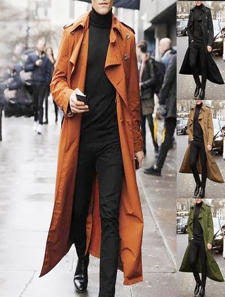 2023 Cross-border Amazon Men's Mid-length Trench Coat, European and American Style Long Outerwear, Independent Website Top-Selling Dropshipping