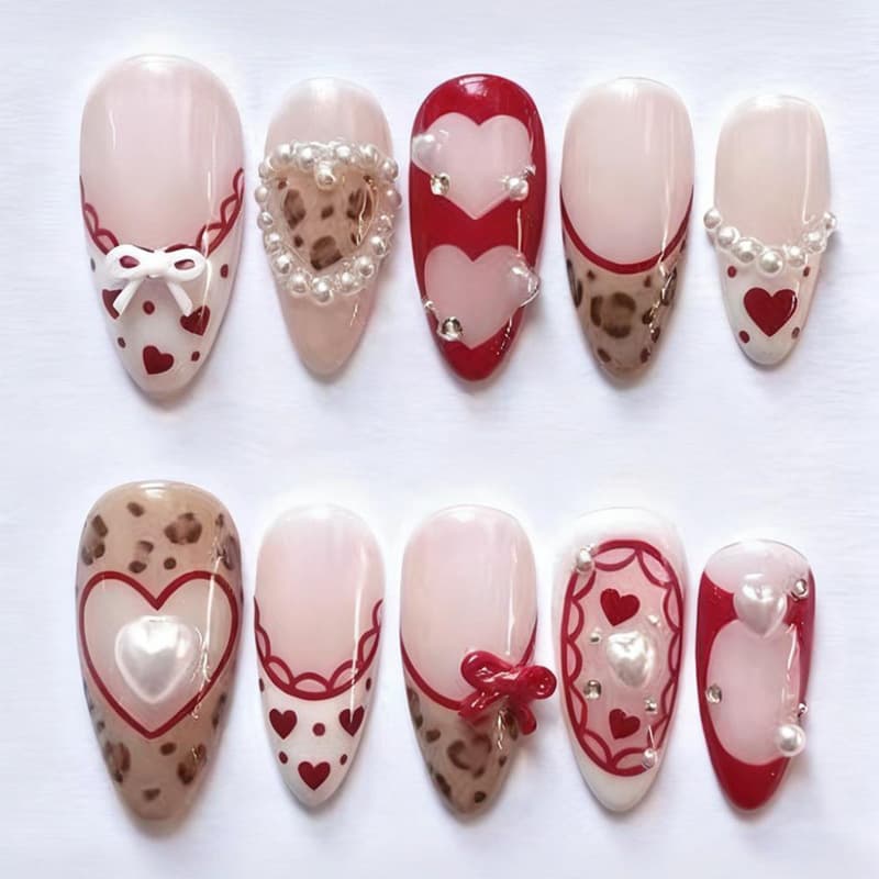 Cross-Border Handmade Wearable Nails for Autumn and Winter, Fresh and High-End, with Bowknot Design, Enhance Complexion, Xiaohongshu Nail Stickers, Heart-Shaped Nail Art