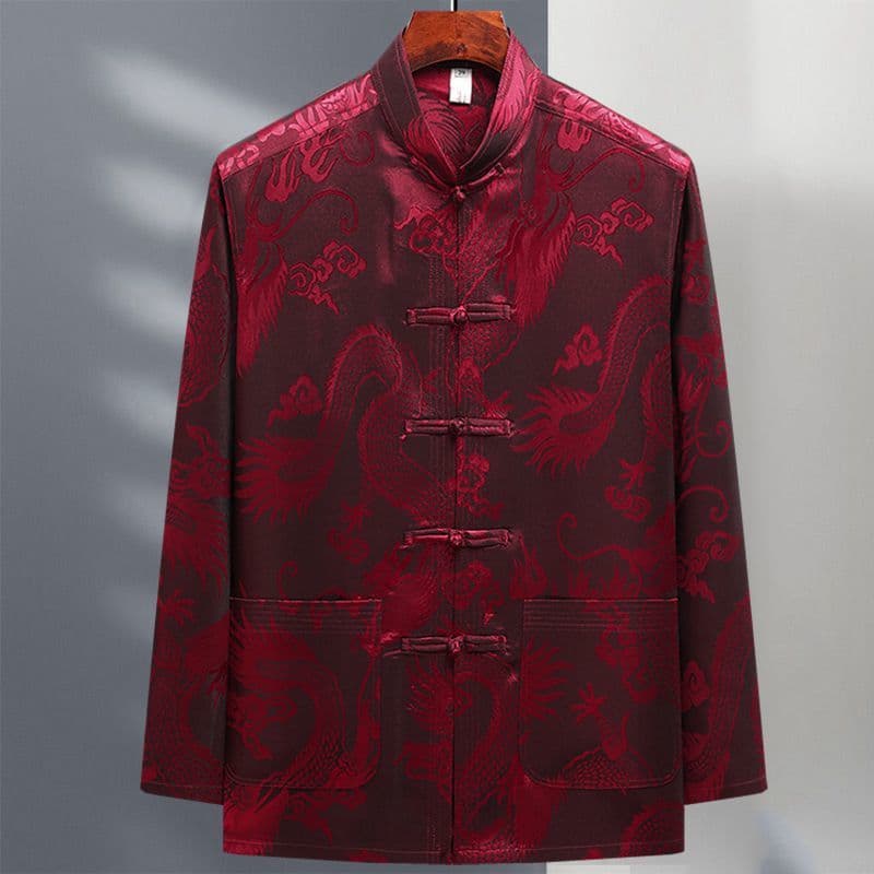 Tang Suit Men's Ice Silk Long Sleeve Top Spring Summer Middle-Aged and Elderly New Chinese Hanfu Dad Elderly Grandpa Morning Exercise Tai Chi Outfit