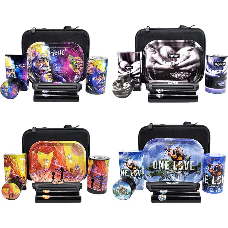 Cross-Border Popular 8-Piece Cigarette Box Grinder Set with Cosmetics Bag Smoking Set