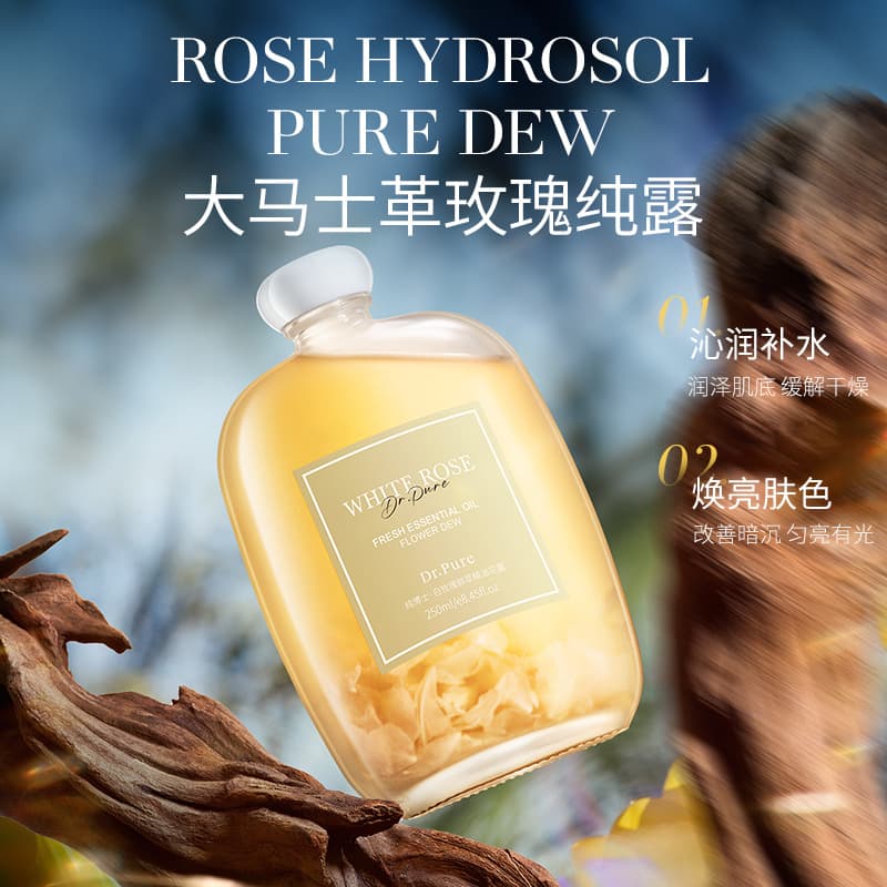 Pure Doctor White Rose Fresh Extract Essential Oil Floral Water for Hydration, Moisturizing, Brightening Skin Tone, and Pure Hydrosol Essence