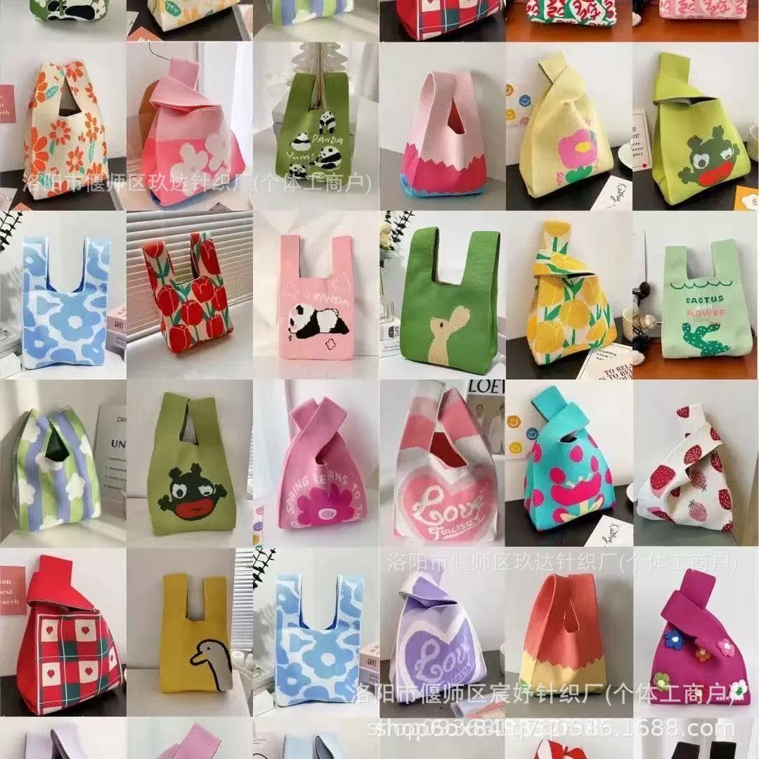 Korean Ins Knitted Bags for Girls, Knitted Tote Bags, Knitted Handbags, Knitted Shoulder Bags