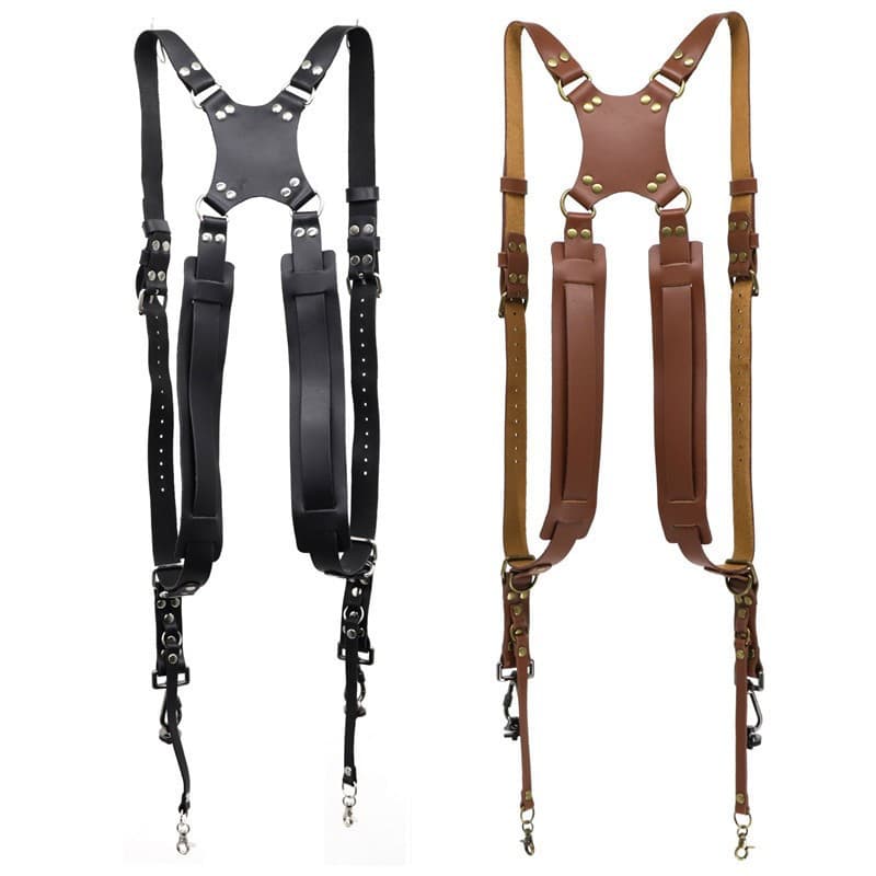 Genuine Leather Adjustable Camera Shoulder Strap, Dual-Use Single/Double Shoulder, Universal DSLR Strap for Digital Accessories and DV Camcorders
