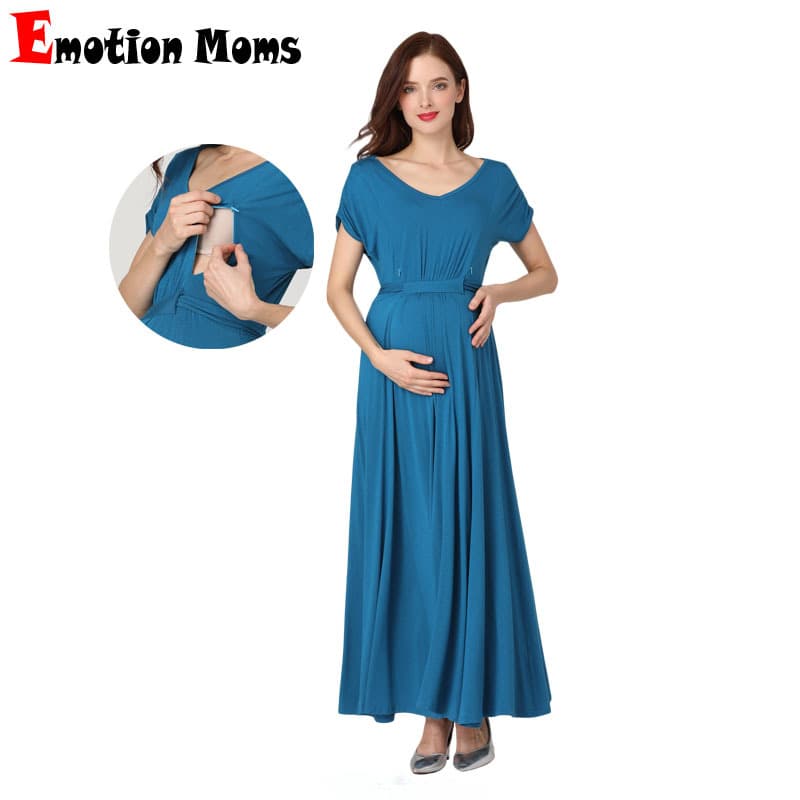 Modale Ultra Soft Maternity Dress Nursing Adjustable Waist Belt Long Evening Gown for Pregnant Women Comfortable V-Neck Sleeveless A-Line Skirt