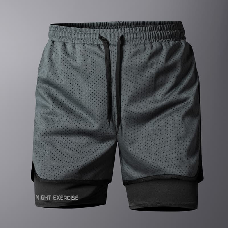 Cross-Border Summer Men's Quick-Dry Sports Shorts Beach Shorts Faux Two-Layer Fitness Quarter-Length Shorts European Size Training Pants