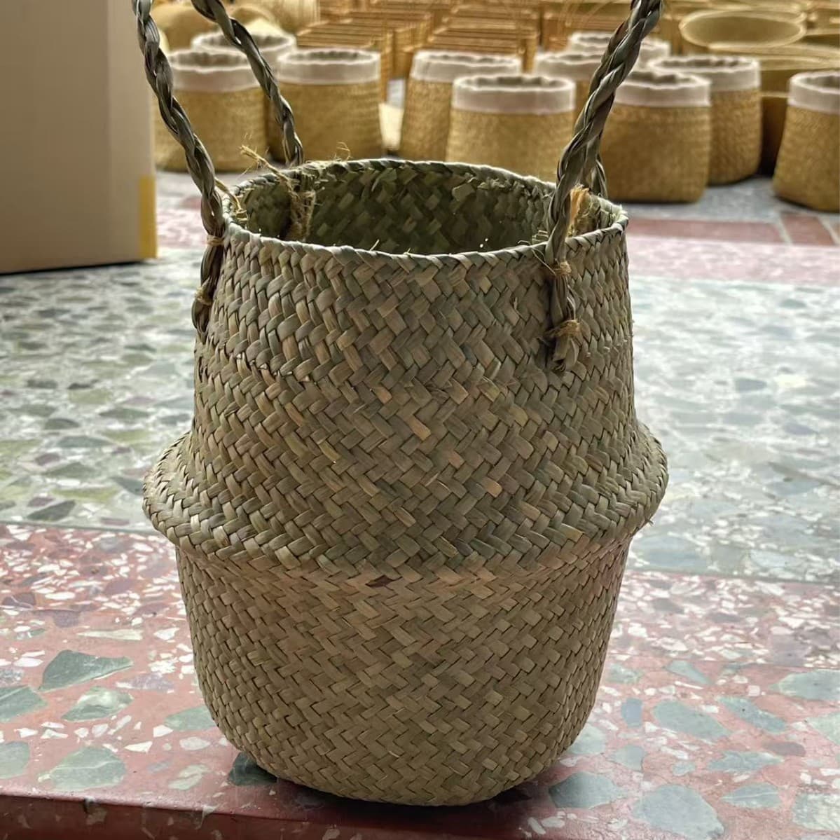 Nordic Woven Basket Handwoven Plant Pot Grass Woven Bamboo Woven Plant Grass Woven Floor Folding Woven Grass Basket