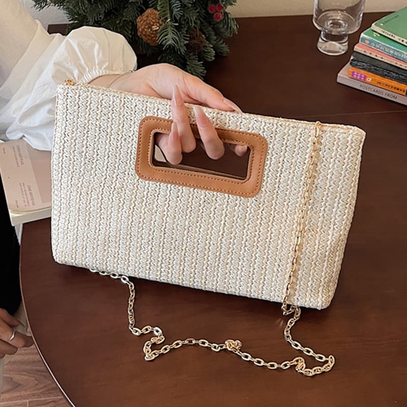 Fashionable High-End Handwoven Bag for Women, New Cross-Border Foreign Trade Chic Casual Chain Straw Bag Crossbody Bag