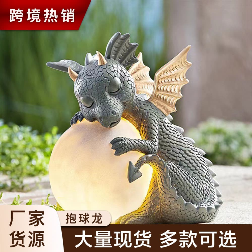 Cross-border small dinosaur holding lantern dragon meditation dragon statue Heshi dragon window dragon garden decoration resin crafts ornaments