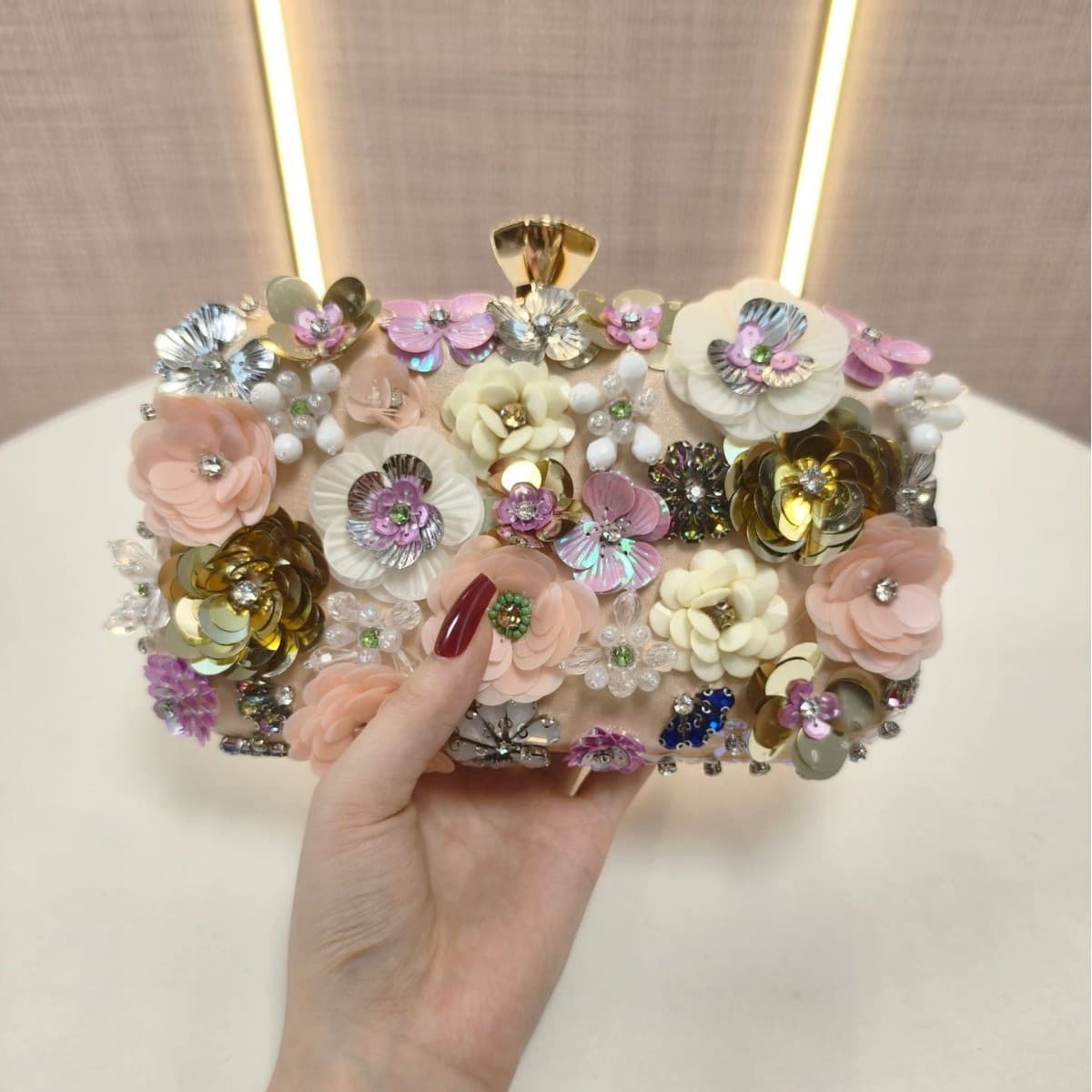 Flower dinner clutch bag, ladylike temperament women's bag, dress bridesmaid bag, fashion sequined small square bag, exquisite hand bag