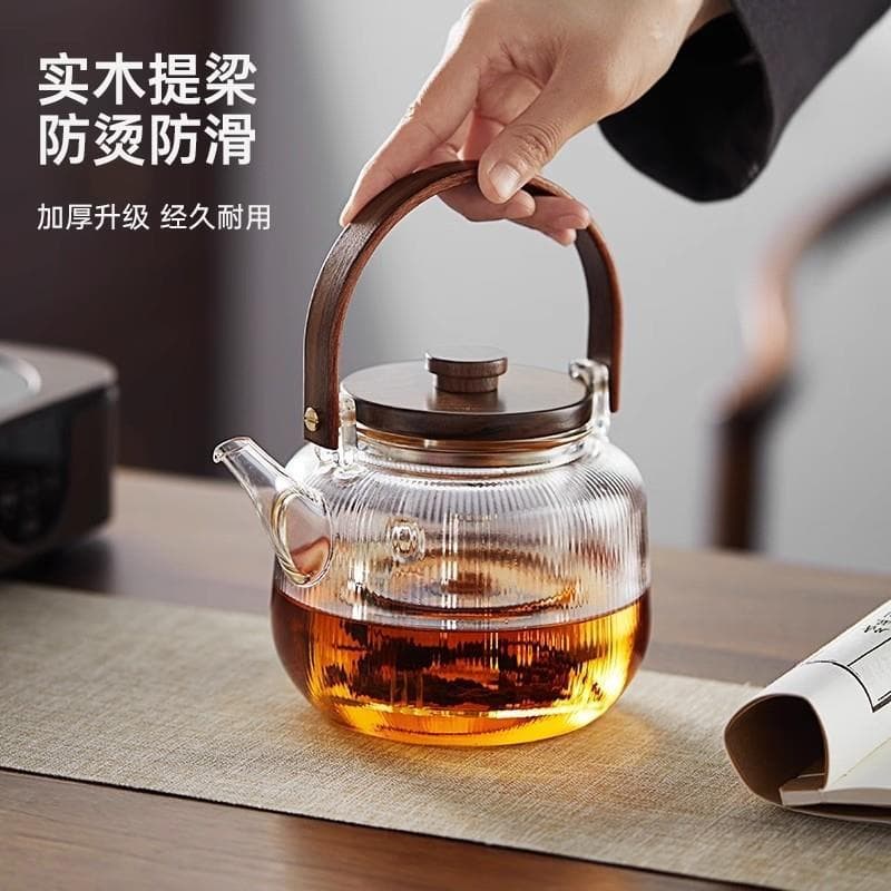 2024 New Glass Teapot for Boiling Tea, Home Use with Handle, Suitable for Stove, High-Temperature Resistant Electric Ceramic Hob or Open Flame
