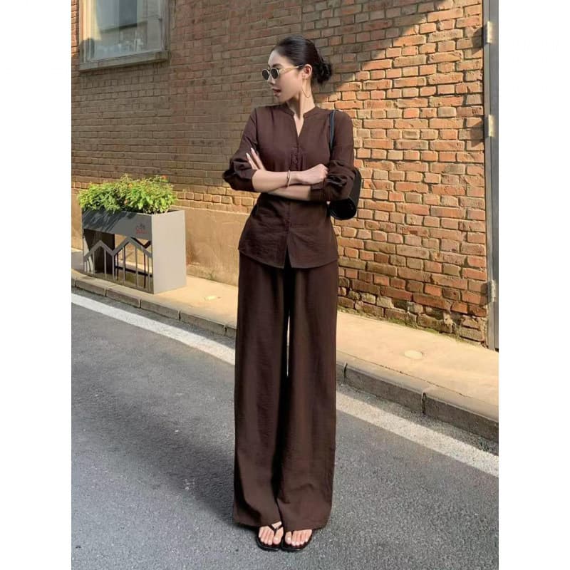 Minimalist Old Money Style Fashion Suit for Women 2025 Fall New Shirt Slimming High-Waist Casual Pants Elegant Two-Piece Set