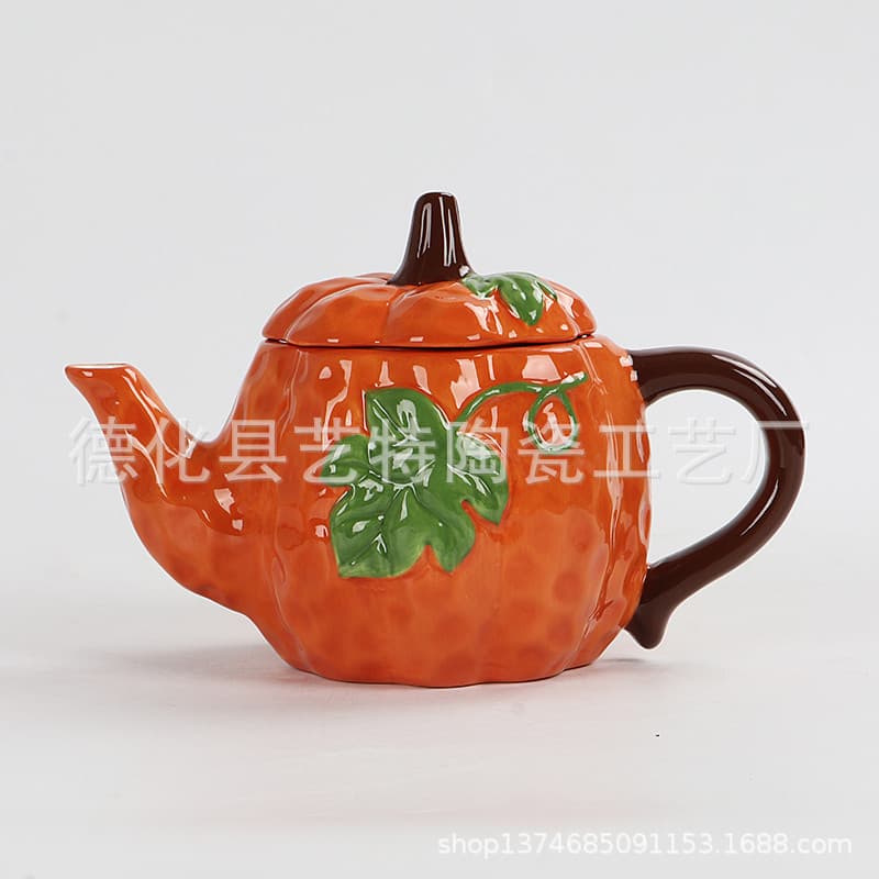 Ceramic Pumpkin Teapot, Hand-Painted White Cloud Clay Harvest Teapot, Coffee Pot, Tableware, Holiday Gift