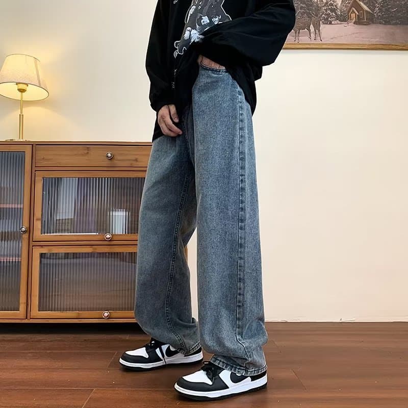 Trendy Straight Leg Loose Fit Men's Jeans Casual Spring Autumn Korean Style Versatile Comfortable Dad Pants Wide Leg