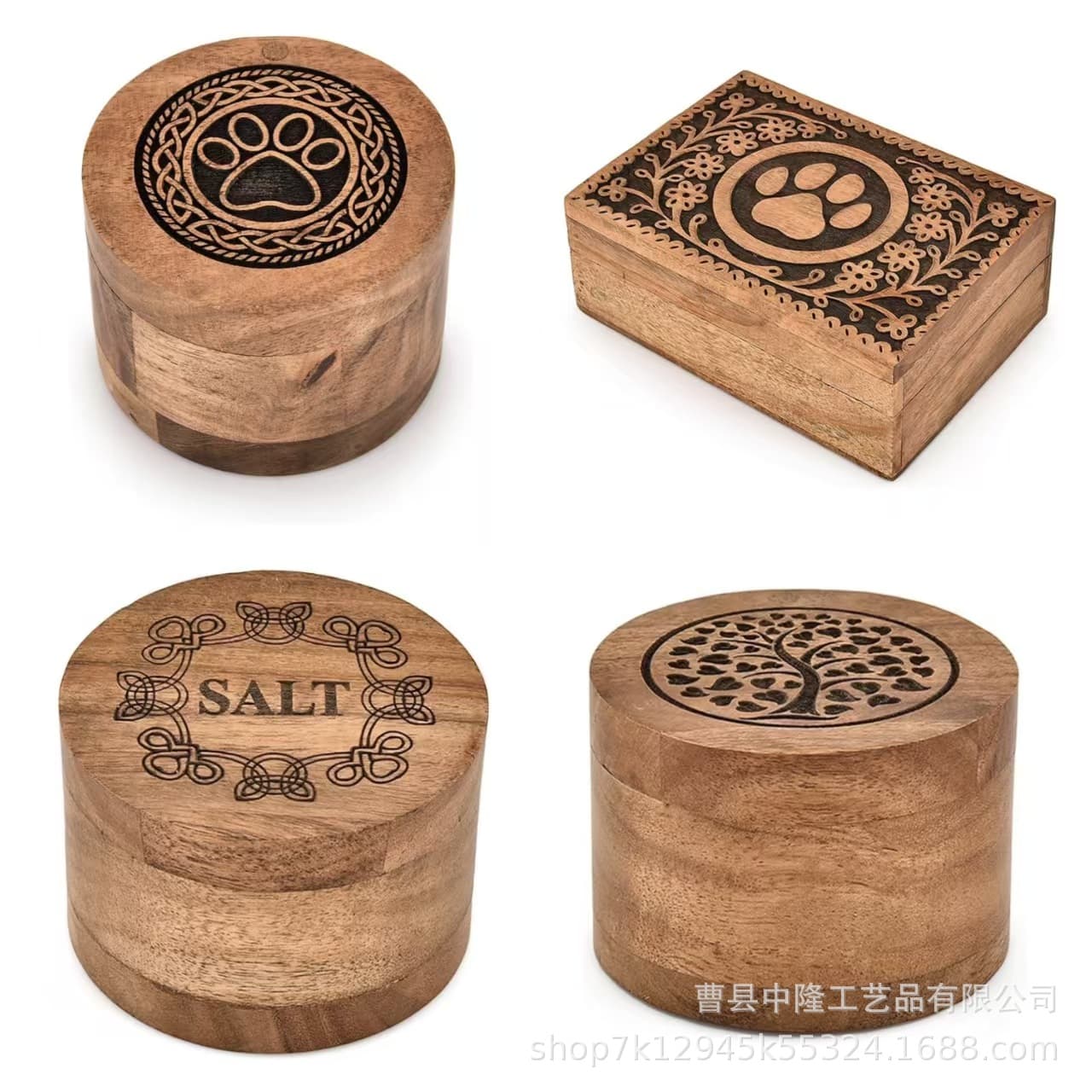 Acacia Wood Pet Urn, Round Heaven-and-Earth Lid Design for Ashes and Fur Memorial