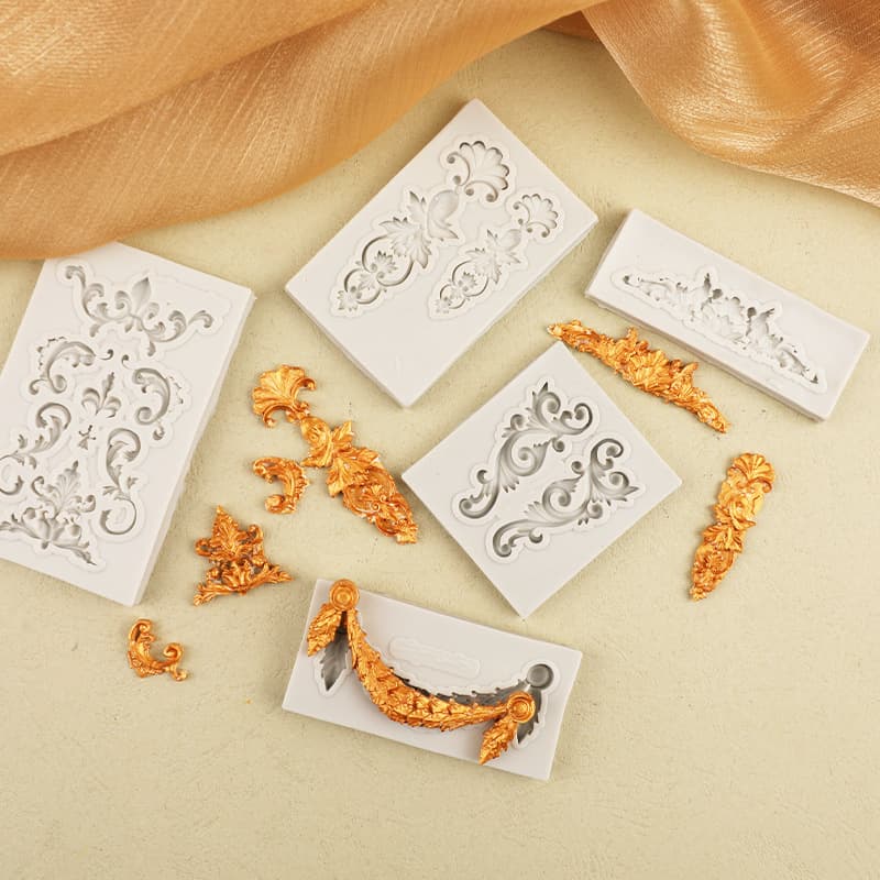 European Retro Relief Series 12-Piece Cake Border Silicone Mold for Chocolate, Plaster, Resin, and Fondant Decoration