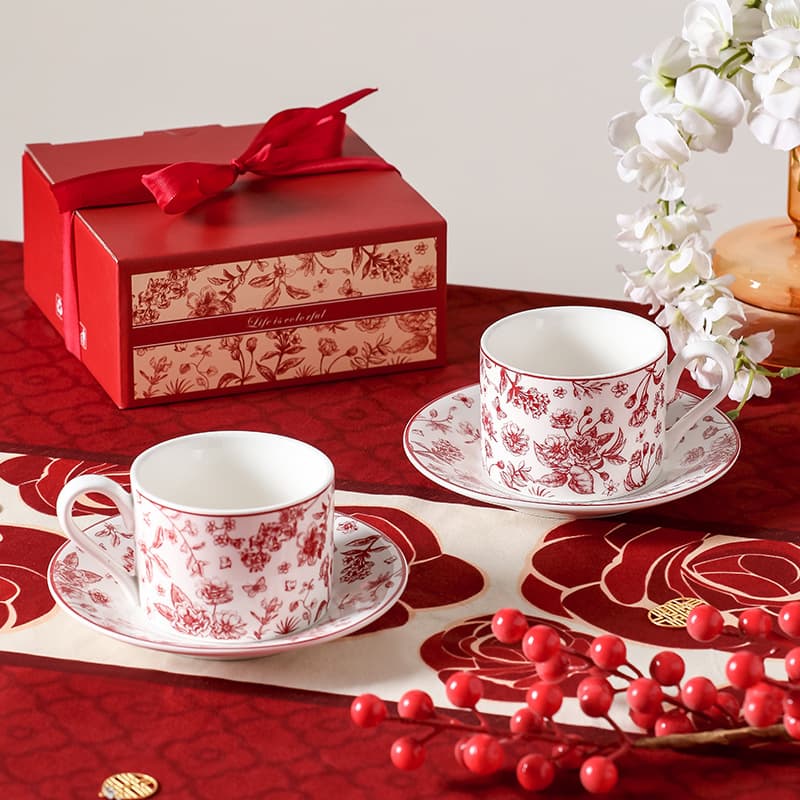 Premium Coffee Cup and Saucer Set European Ceramic Mug Tea Cup Wedding High Aesthetic Souvenir Event Gift
