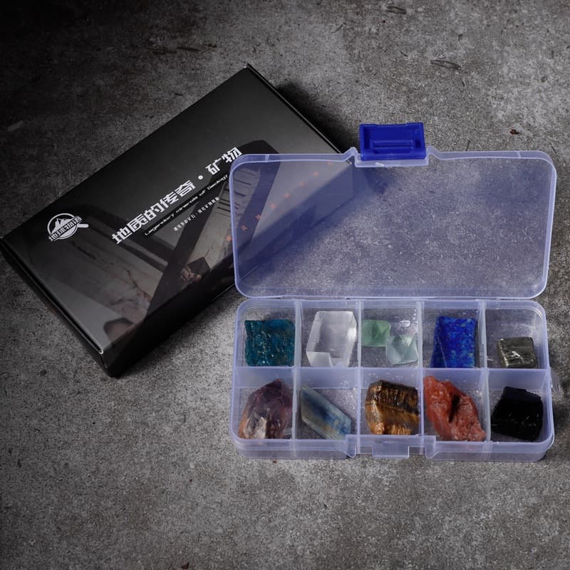 Children's Science Popularization Mineral Crystal Ore Specimen Set Box, Raw Ore Rock Head Ornament, Crystal Geological Teaching Specimen