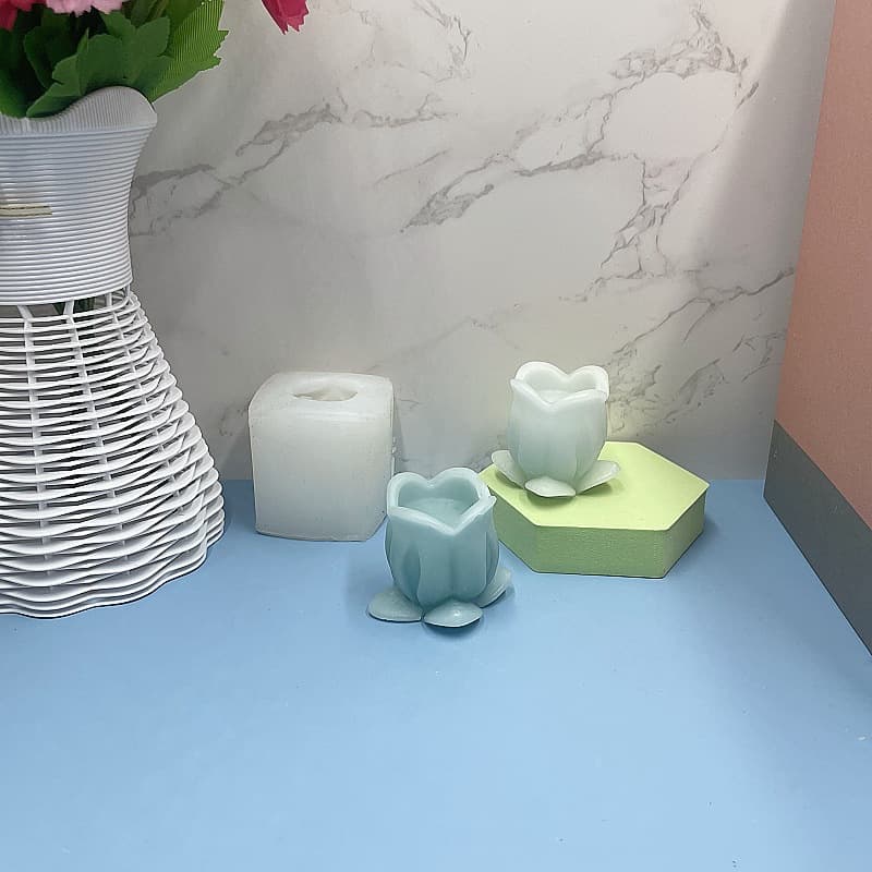 DIY New 3D Tulip Flower with Leaves Fondant Cake Chocolate Mold Soap Silicone Mold