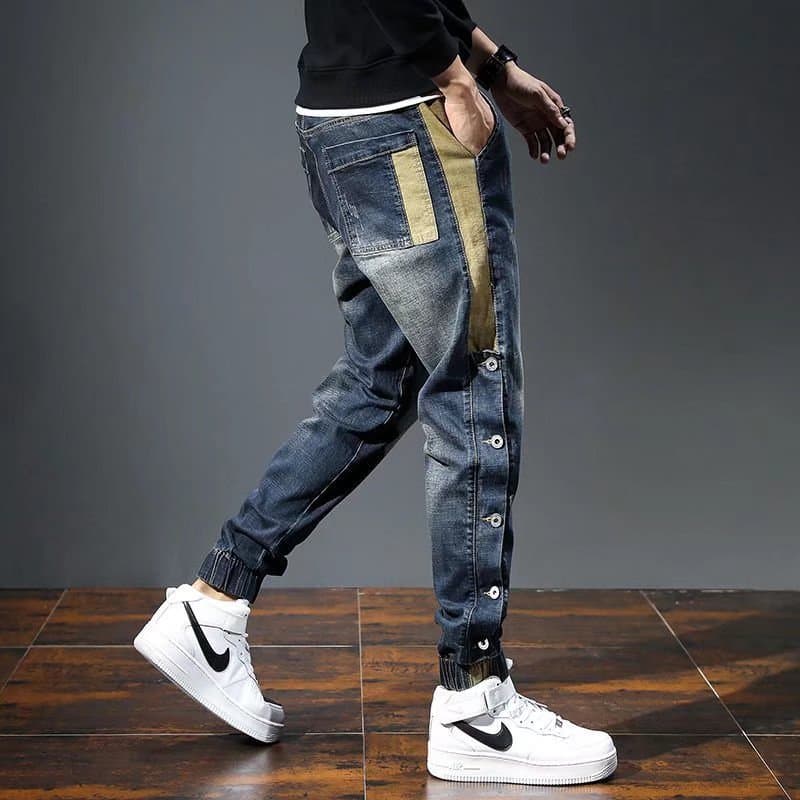 Men's Casual Loose Fit Jeans Fall Winter Trendy Korean Style Harlequin Ankle Pants 2022 New