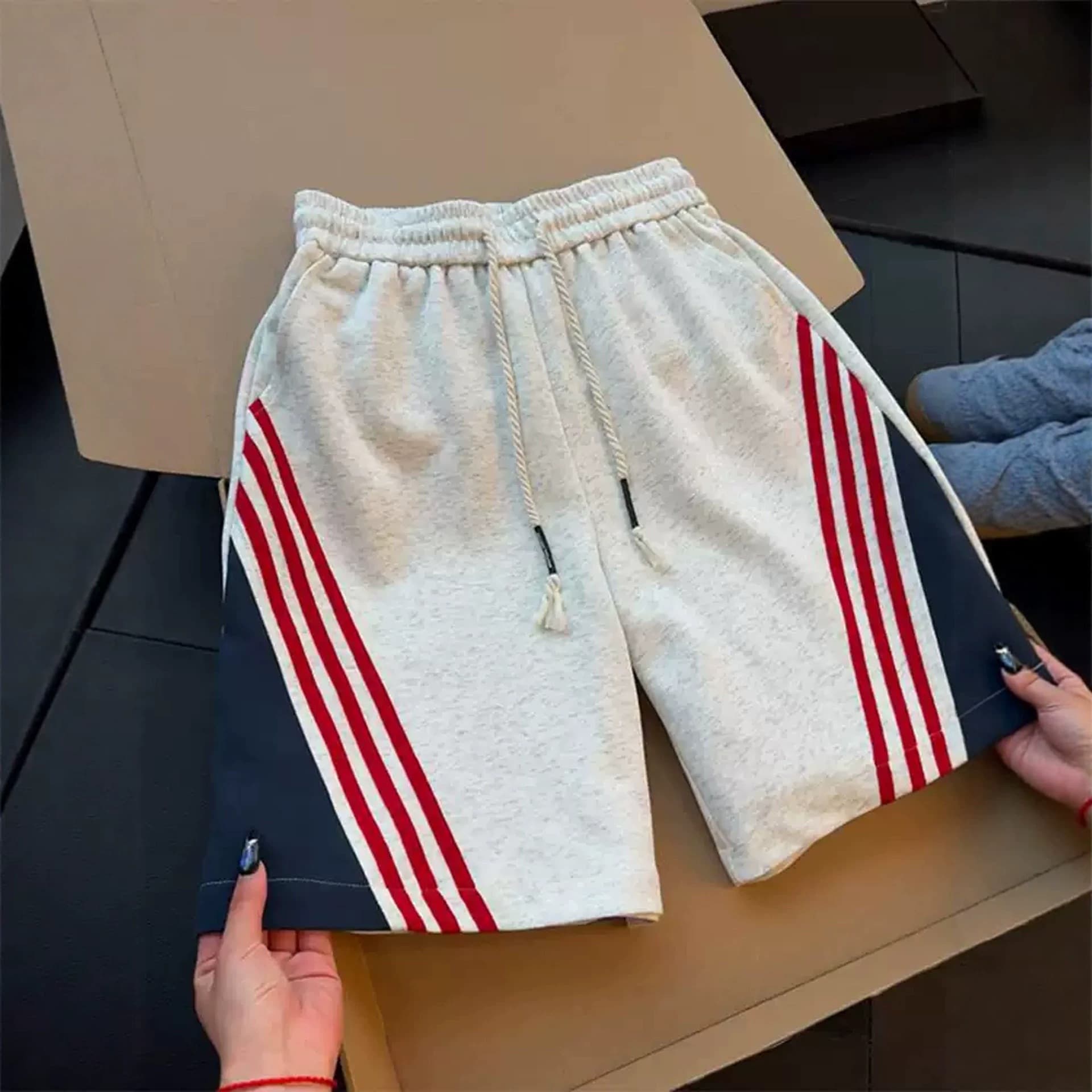 American Style Striped Athletic Shorts for Men, Summer Heavyweight Paneled Quarterback Shorts, Fitness Training Straight-Leg Loose 5-Inch Shorts