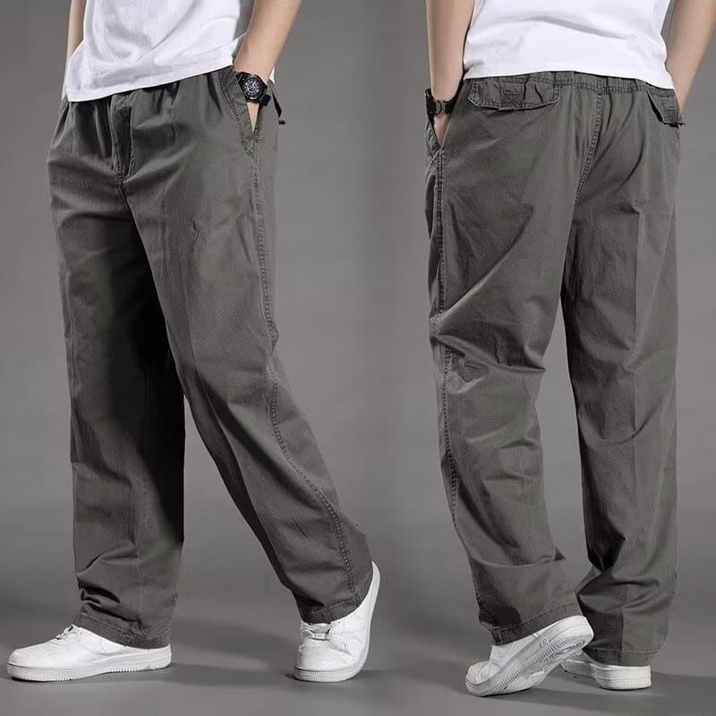 2025 New Men's Loose Fit Plus Size Cotton Long Pants Oversized Cargo Straight Leg Pants Outdoor Casual Trousers