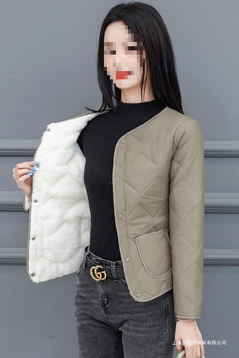 Winter padded down cotton jacket for women, short inner layer lightweight slim-fit cotton coat for middle-aged and elderly, plus-size fleece-lined warm outerwear