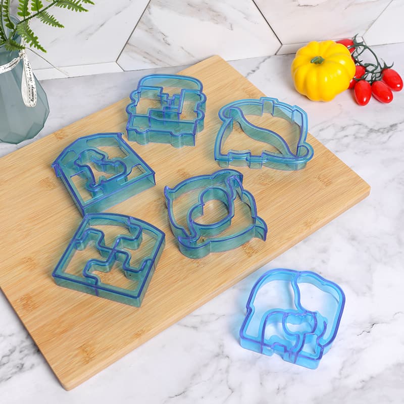 DIY bread and sandwich cutter set with heart, geometric, elephant, dolphin shapes for animal bento molds