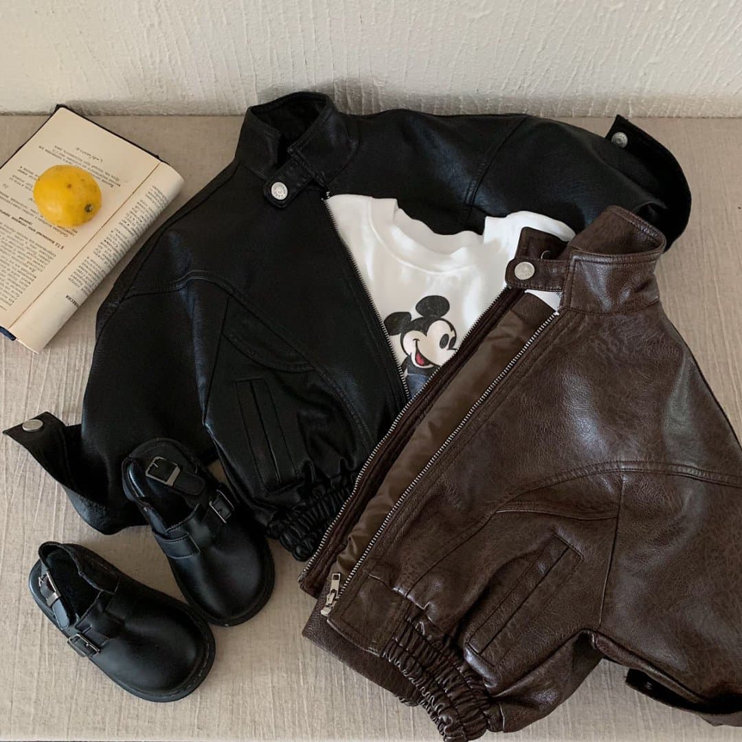 Children's leather jacket, 2025 autumn new style, Korean style, cool and stylish motorcycle jacket for boys and girls.
