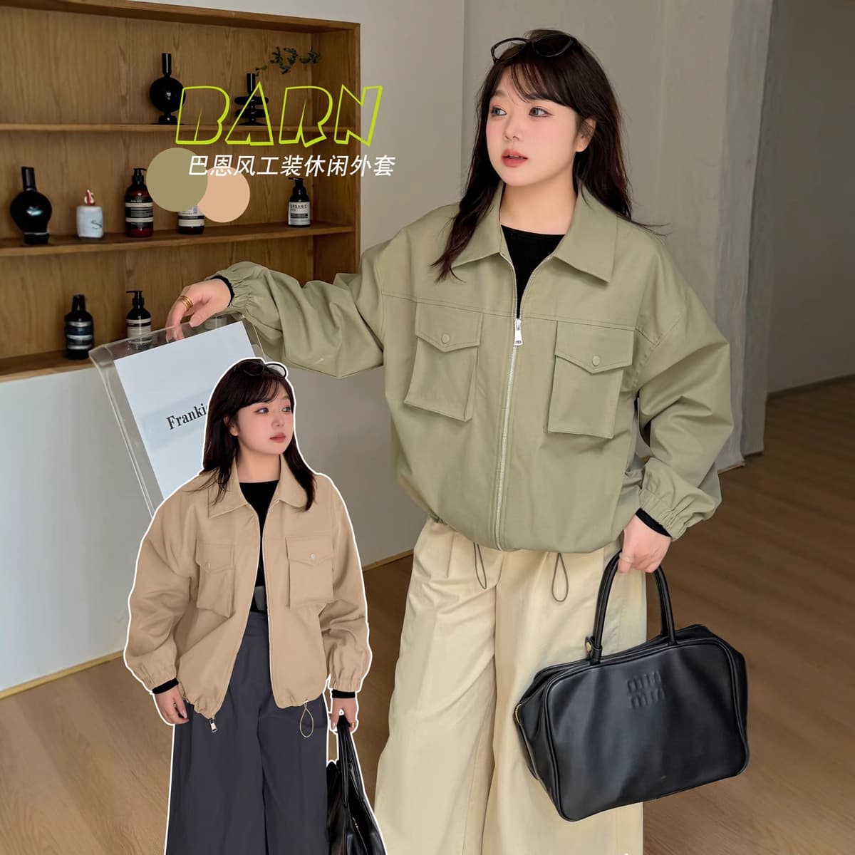 k2961 Spring New Style for Plus Size Sisters, Large Size Women's Casual Jacket Barn Style Hooded Loose Jacket