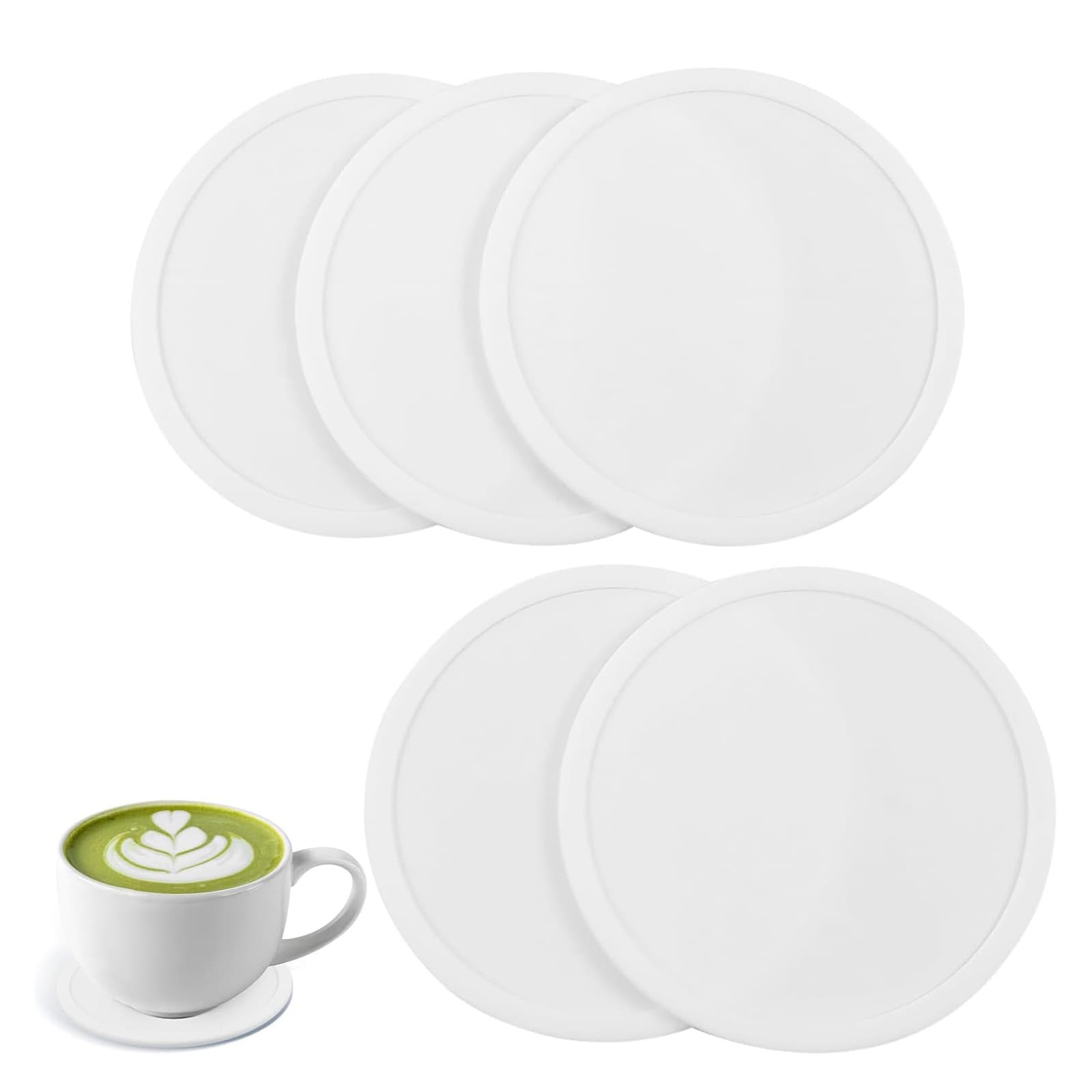 Amazon Silicone Coaster Set - Heat Resistant, Non-Slip Cup Mat for Kitchen Table, Round Insulated Placemat, Anti-Skid