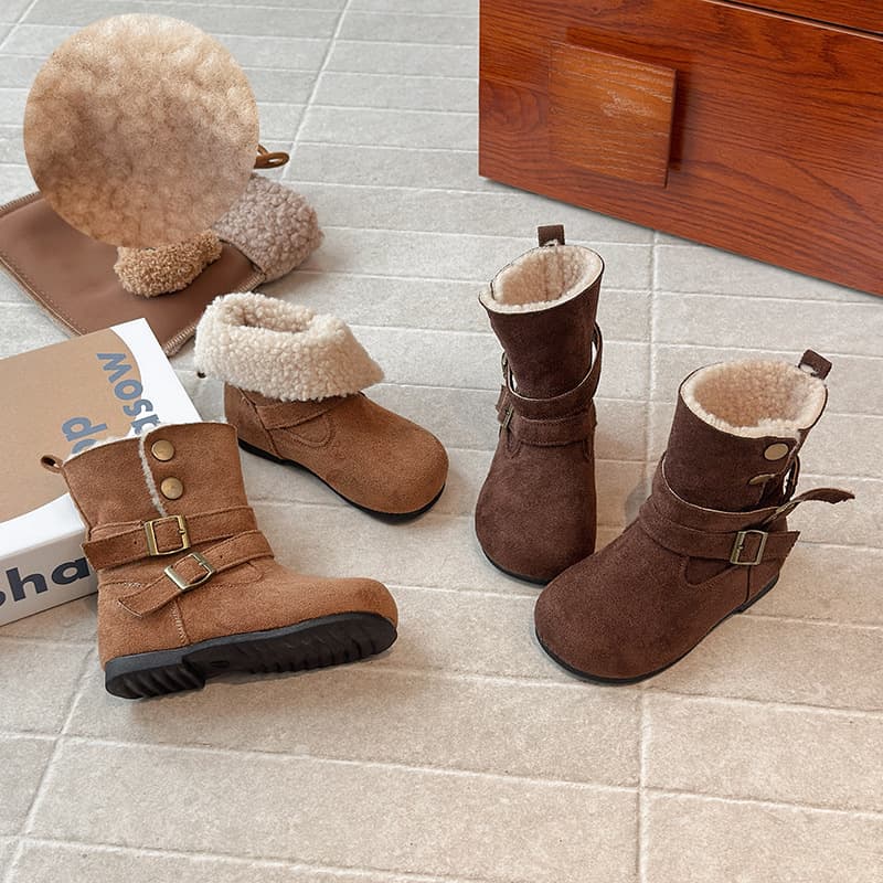 Retro Maillard Foldable Two-Way Stacked Boots 2025 Winter New Korean Girls Fleece-Lined Mid-Calf Martin Boots