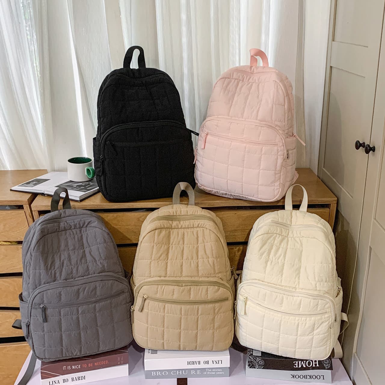 Cross-Border Best-Selling Women's Casual Outdoor Backpack Solid Color Embroidered Grid Laptop Bag for Middle and High School Students