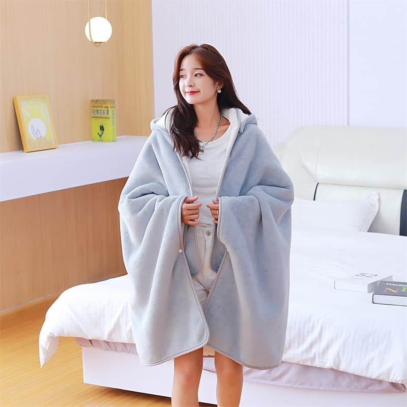Thickened Shawl Blanket, Double-Layer Air-Conditioning Blanket, Lazy Sofa Cape for Students' Nap, Lamb Fleece Throw, Drop Shipping Available