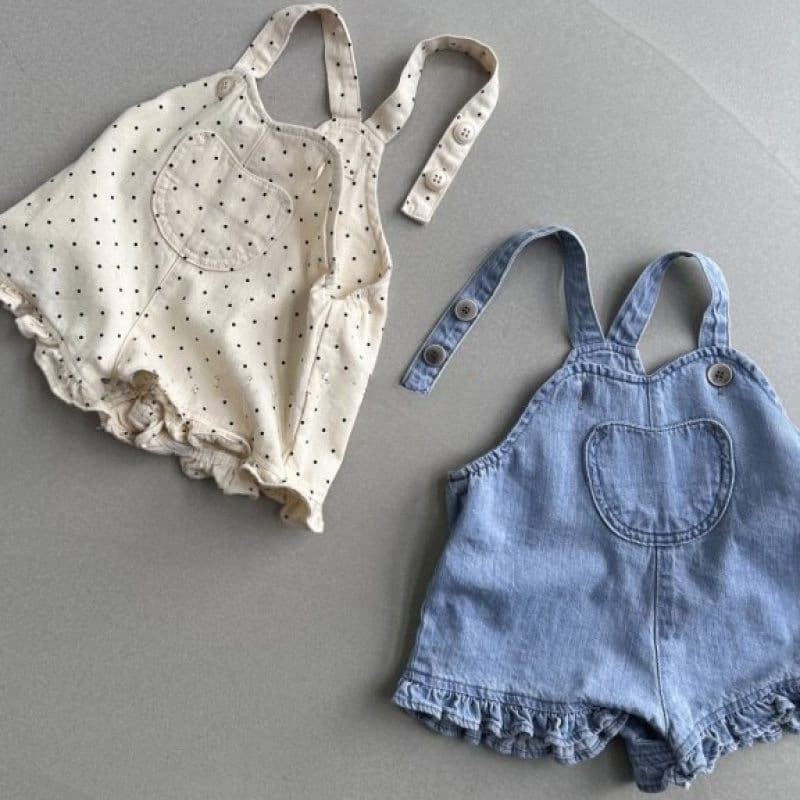 Girls 26 Korean Style Jeans Cute Polka Dot Fashionable Ins Spring Summer New Suspender Shorts with Ruffle Hem