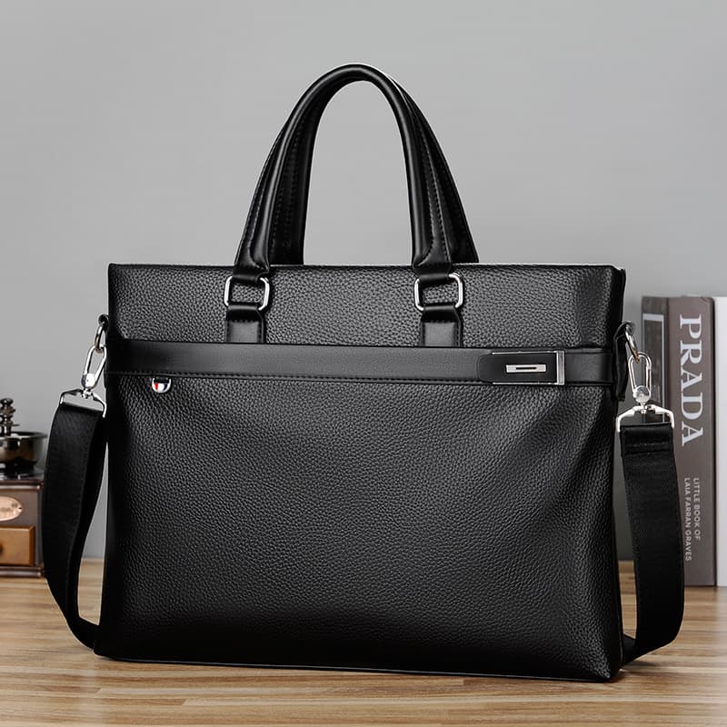 Men's Business Laptop Bag Large Capacity Computer Bag Pebble Grain Briefcase Commuter Crossbody Bag Soft Leather Bag