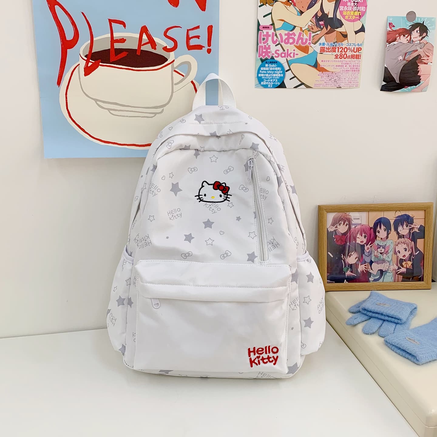Japanese Cartoon Kitty Cat Backpack School Bag Cute Simple Commuter Bag for Middle and High School Students