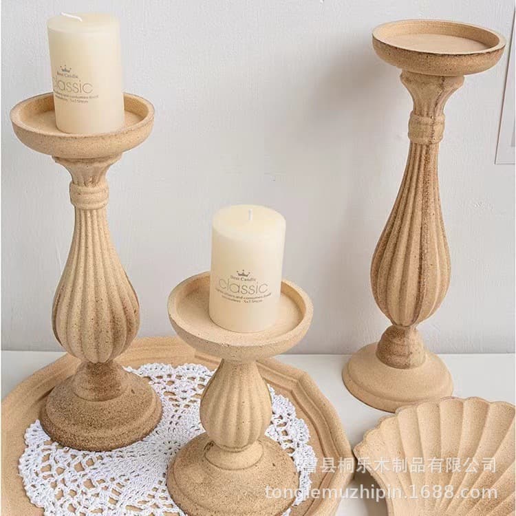 Nordic Style Vintage Roman Column Wooden Creative Unfinished Decorative Ornament, B&B Photography Prop, Wooden Candle Holder