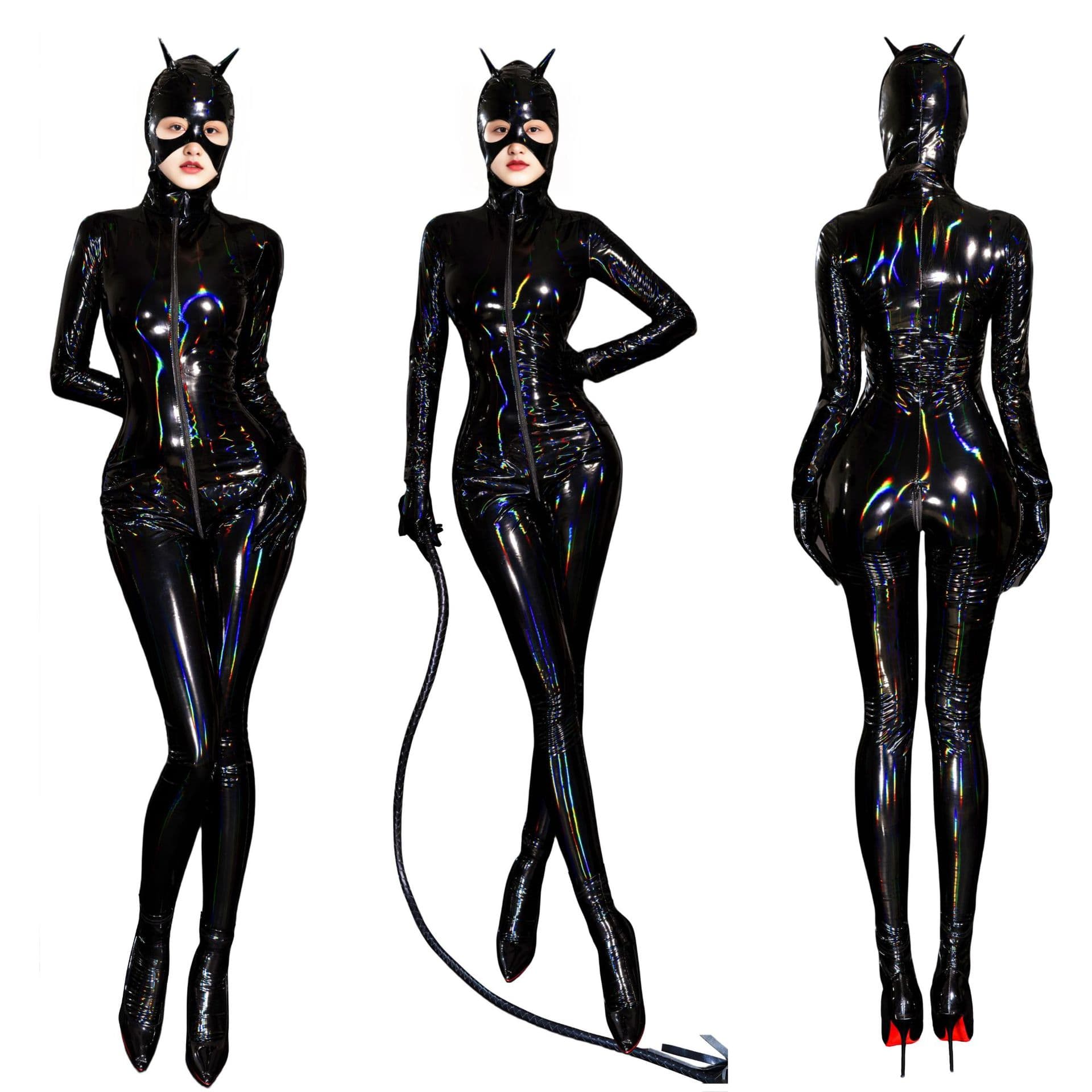 Cross-border PU Leather Latex Tight Motorcycle Outfit Nightclub Catwoman Crotch Zipper Sexy Bodysuit