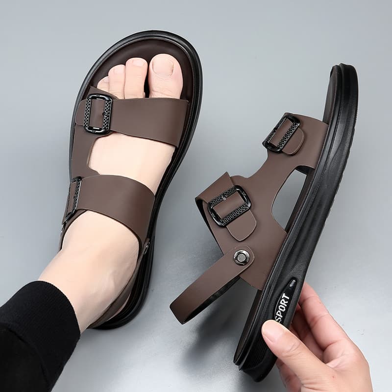 Men's Sandals 2026 Summer Outdoor Casual Non-Slip Beach Shoes, Genuine Leather Soft Sole Dual-Purpose Slippers, Trendy