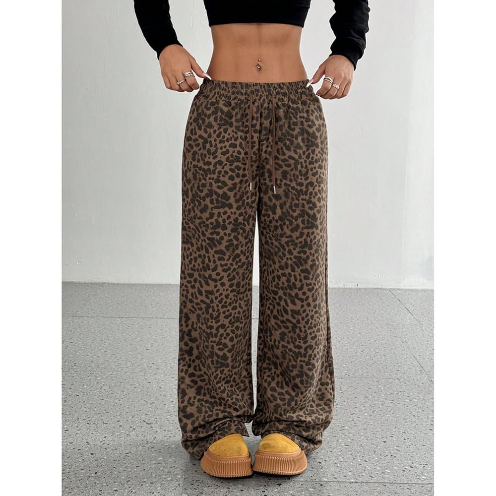 European and American Cross-Border Amazon Foreign Trade Trendy Classic Leopard Print Casual Pants for Women Loose Wide-Leg Versatile Long Pants